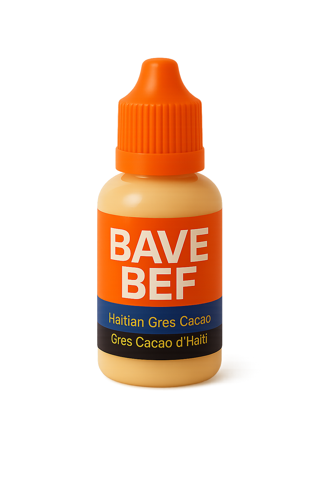 Bottle of BAVE BEF with an orange cap and label on a white background