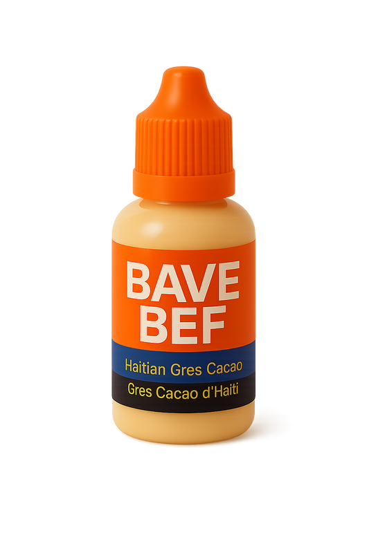 Bottle of BAVE BEF with an orange cap and label on a white background